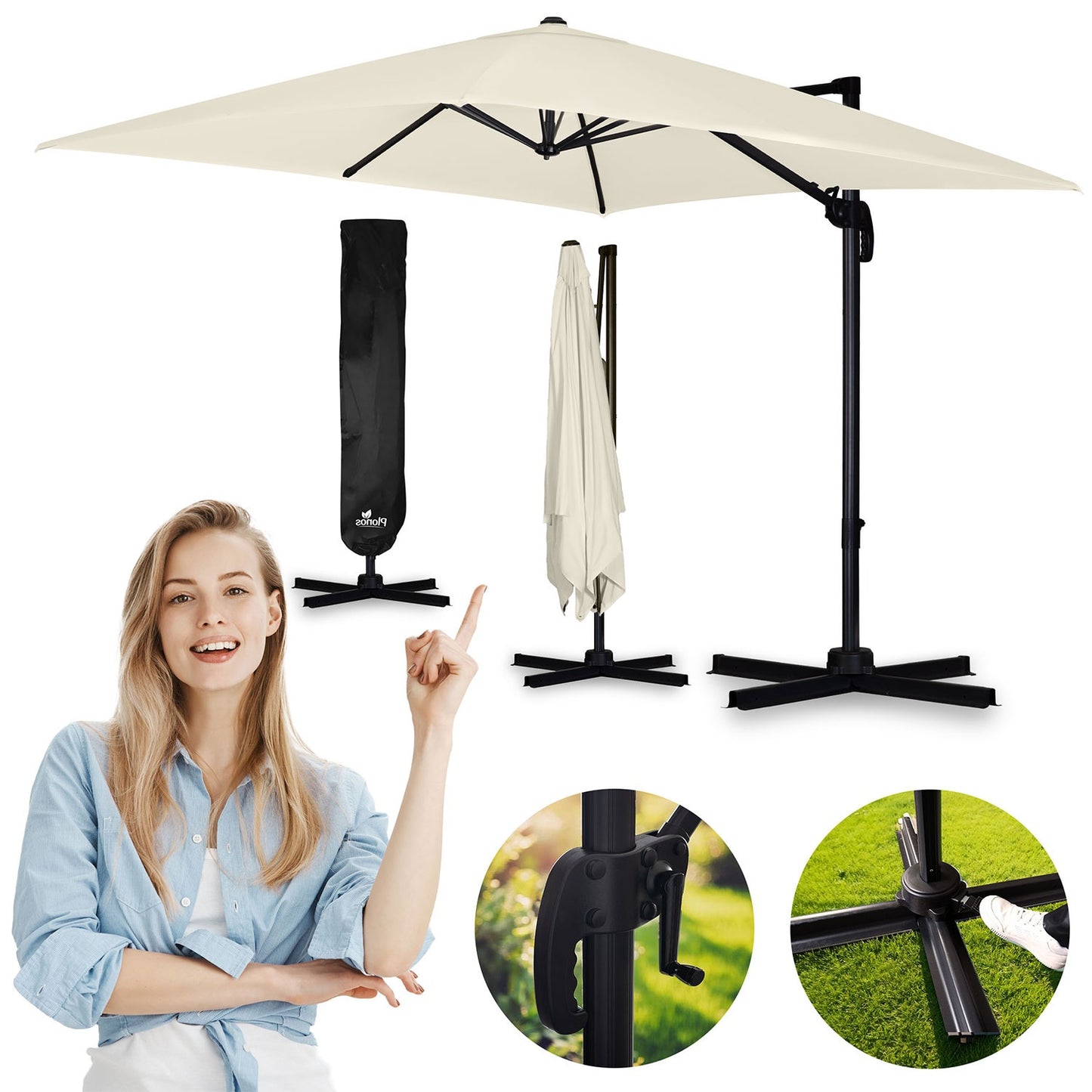 Folding garden umbrella 8 segments 420 cm with cover Plonos PL-883