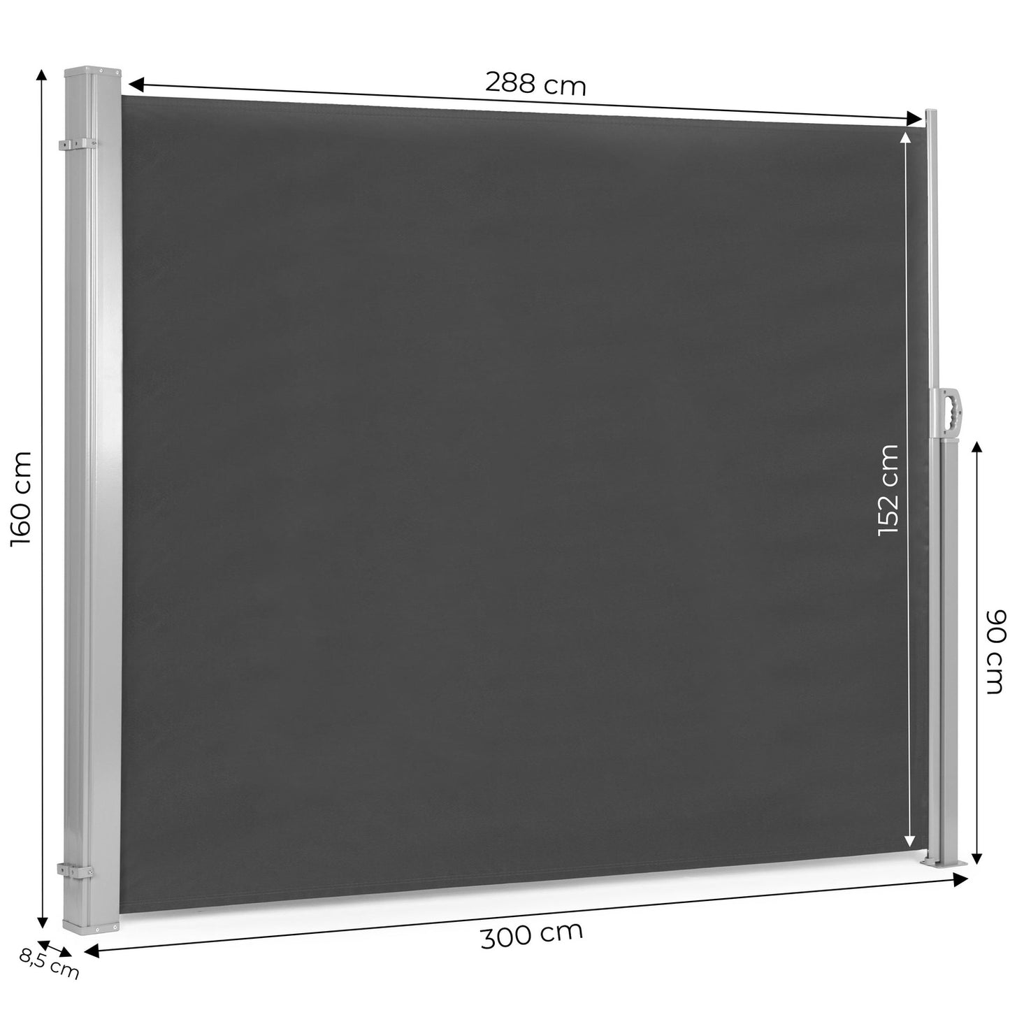 Folding side awning, roller blind, screen for the garden, terrace, anthracite