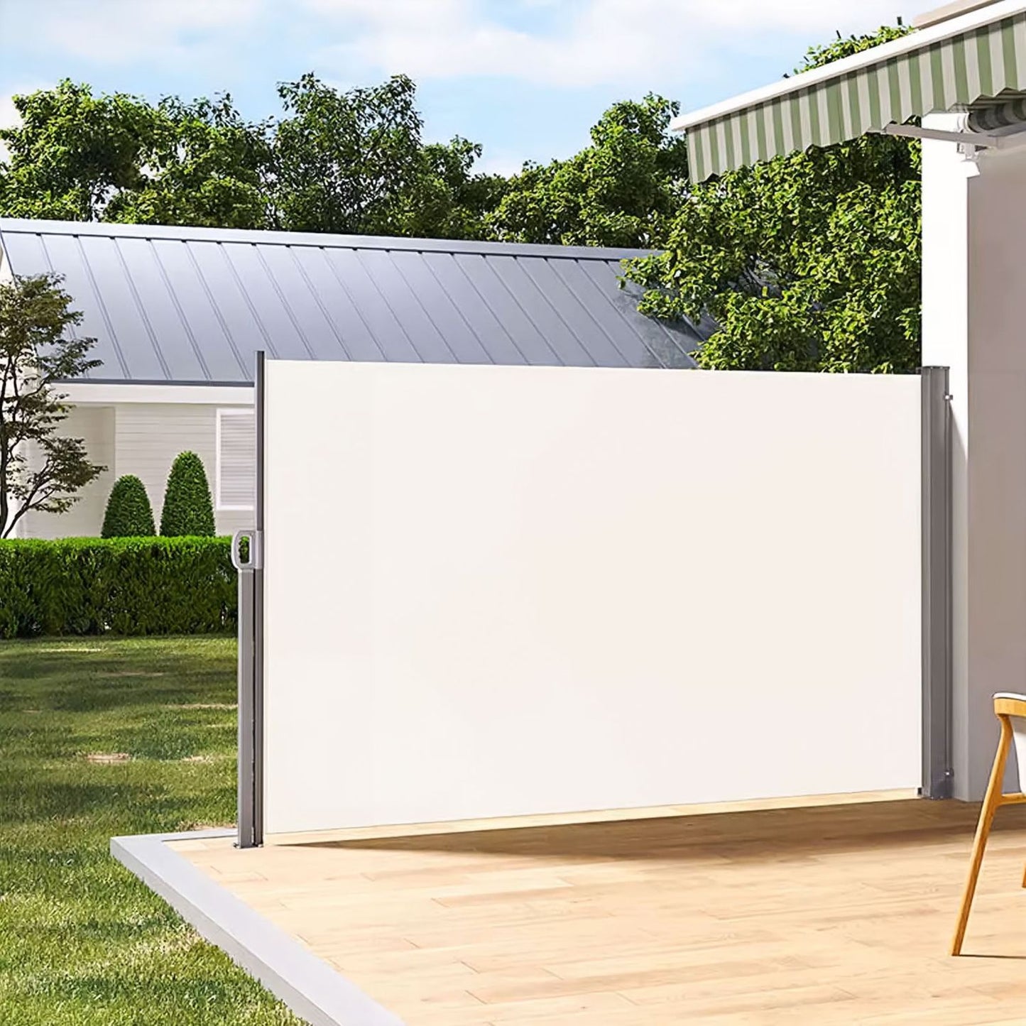 Folding side awning, roller blind, screen for the garden, terrace, beige