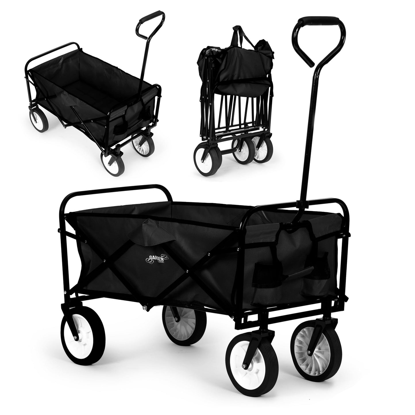 Folding transport trolley large beach garden trolley 70kg black