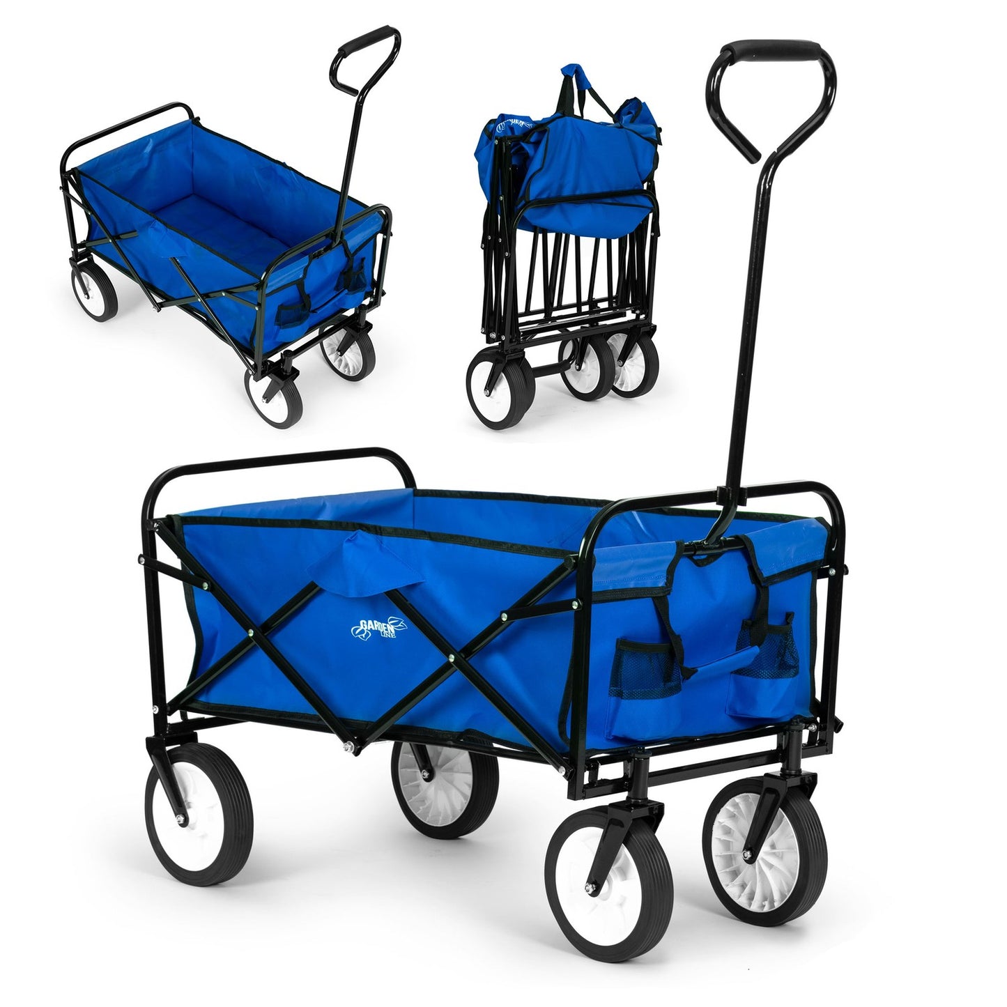 Folding transport trolley large beach garden trolley 70kg blue
