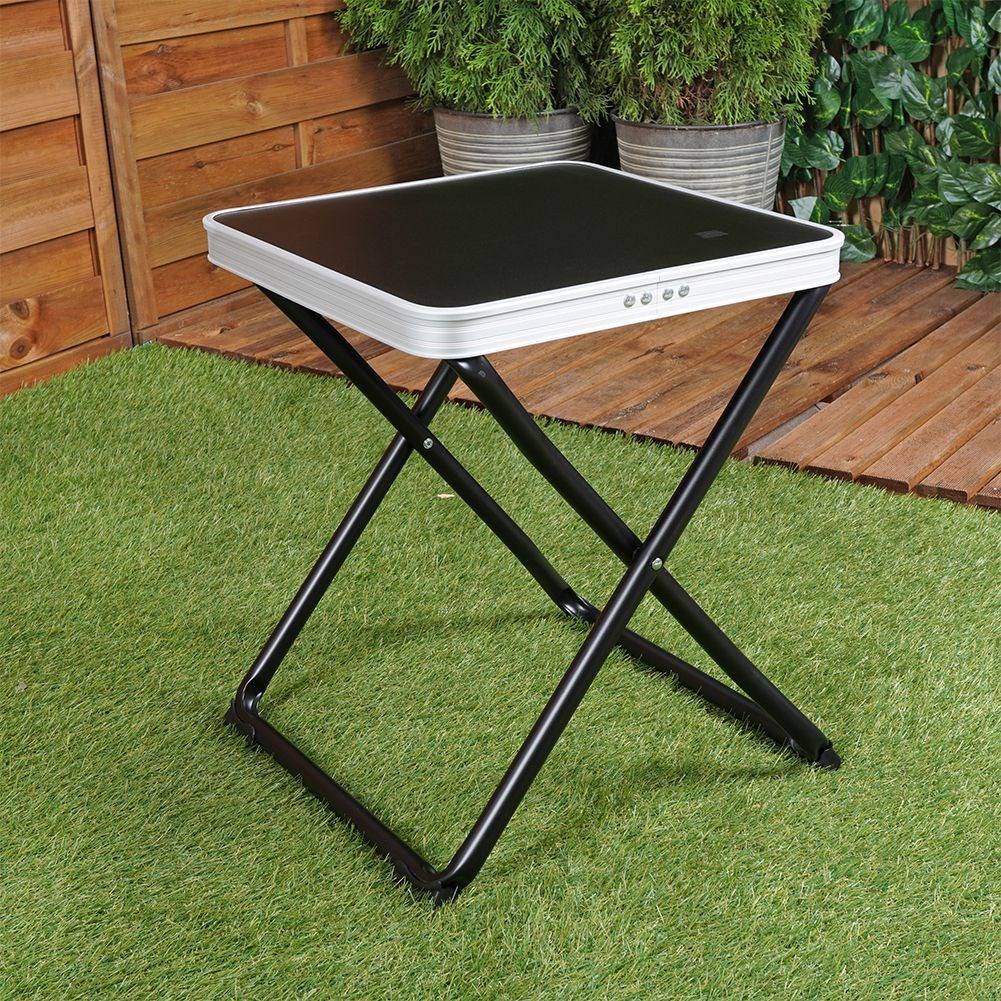 Folding weatherproof camping table with metal legs