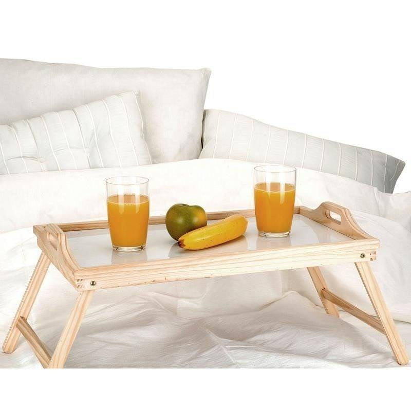 Folding wooden table: Perfect for breakfast, laptop and dining