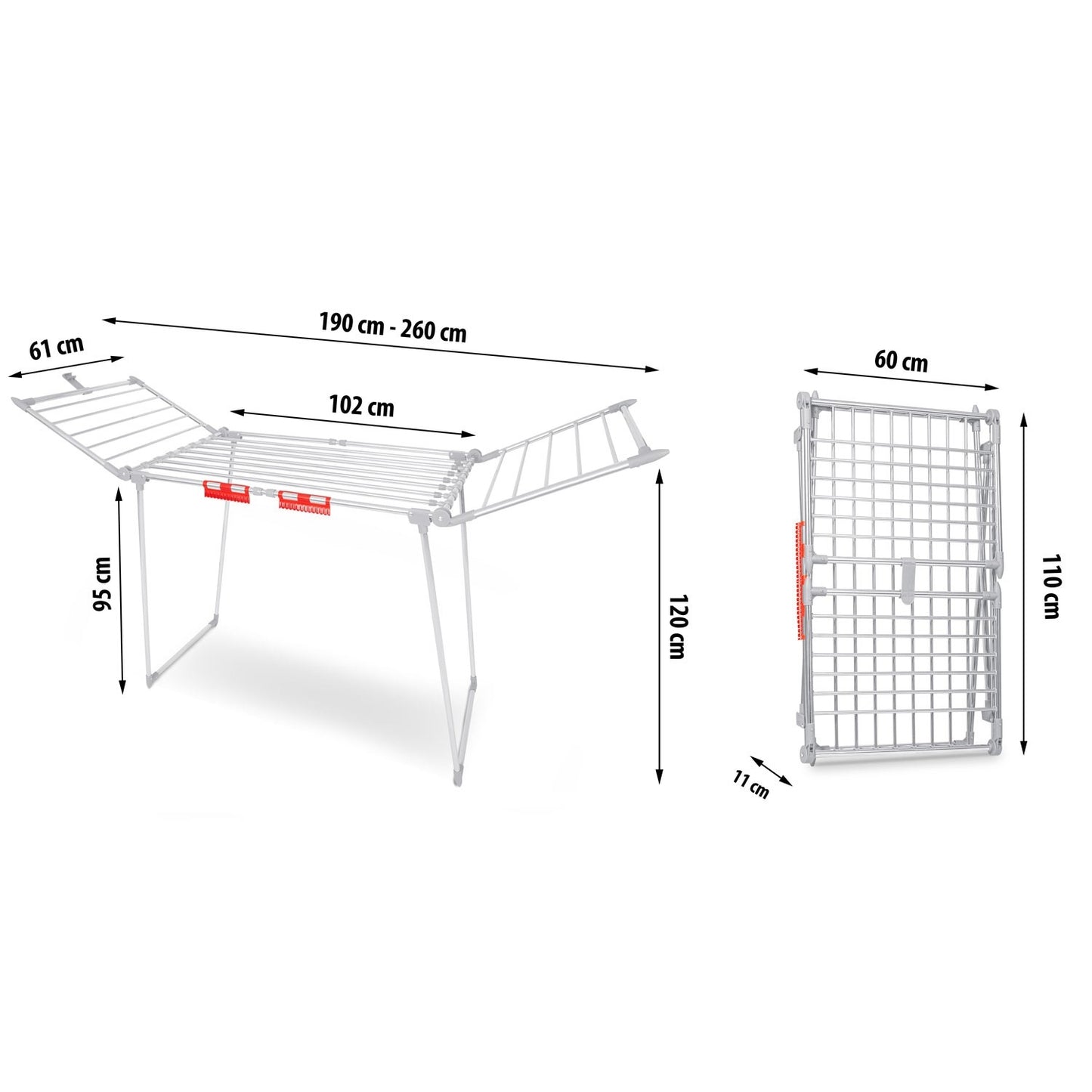 Fold-out drying rack Lydia 27 m in Stainless Steel