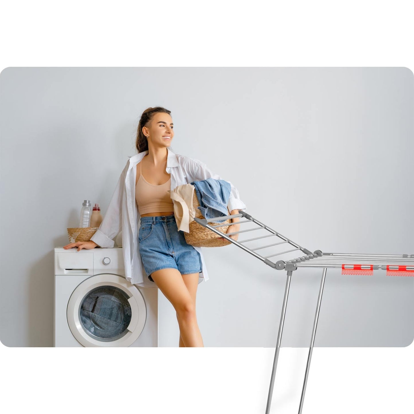 Fold-out drying rack Lydia 27 m in Stainless Steel