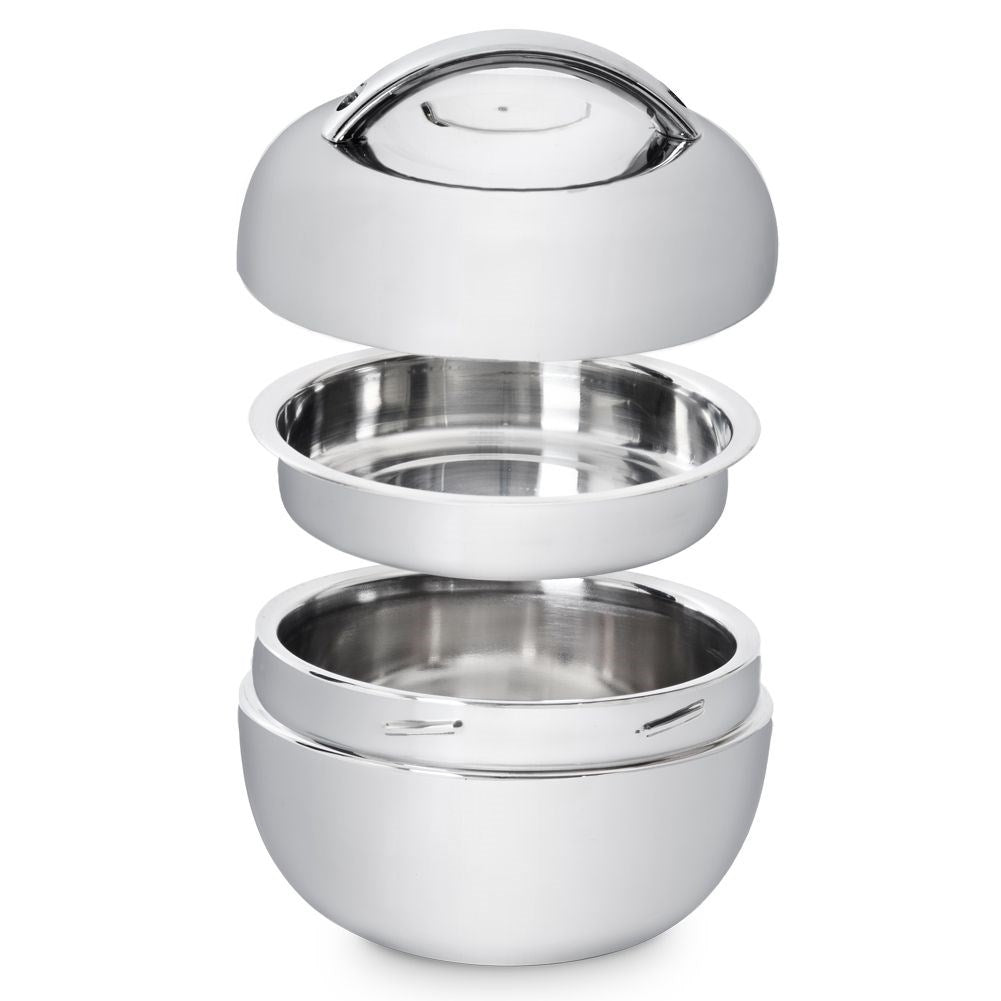 Food container in stainless steel with extra bowl, keeps the heat