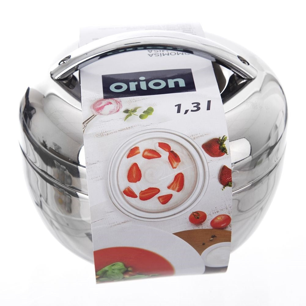 Food container in stainless steel with extra bowl, keeps the heat
