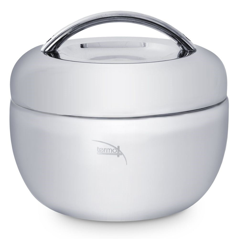 Food container in stainless steel with extra bowl, keeps the heat