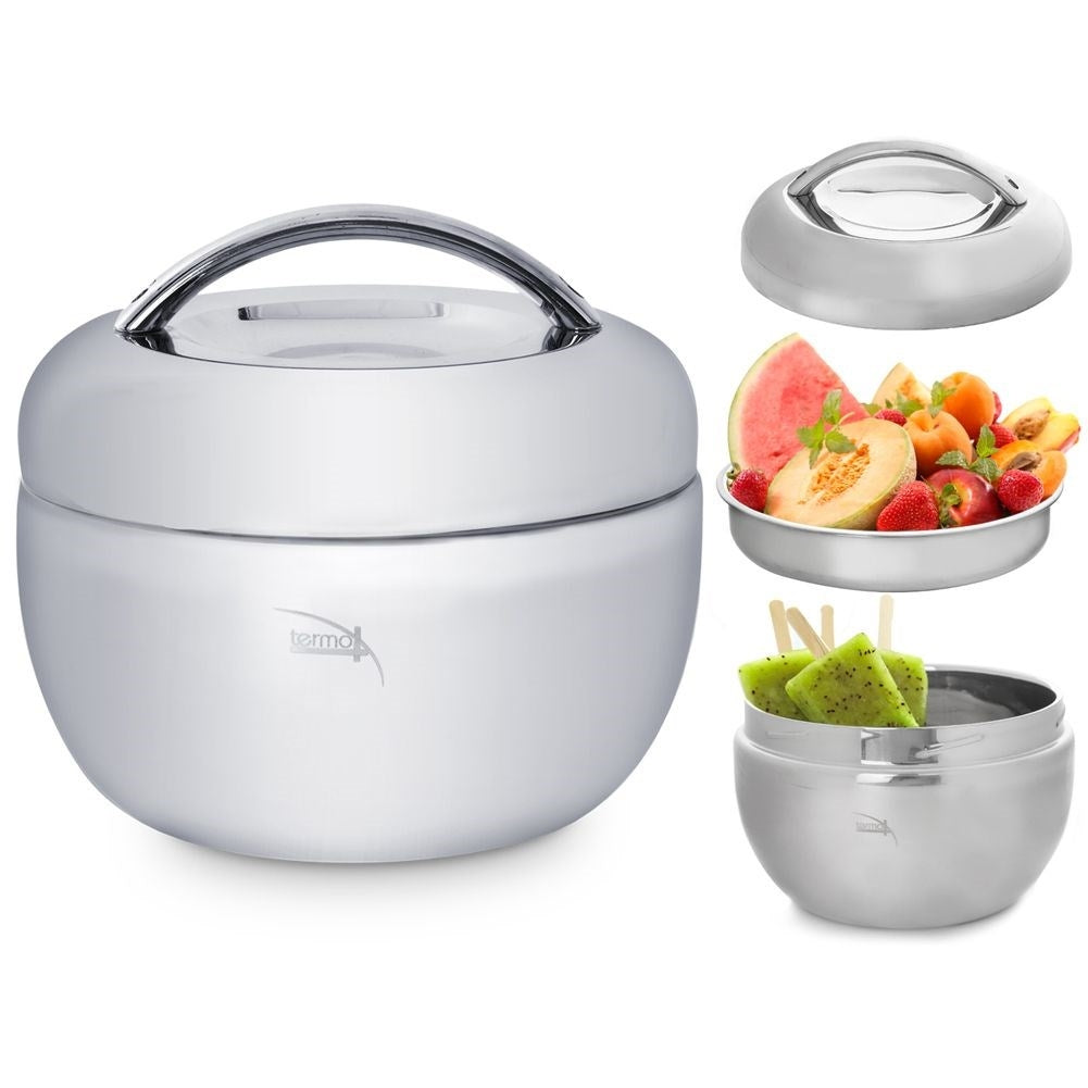 Food container in stainless steel with extra soup bowl