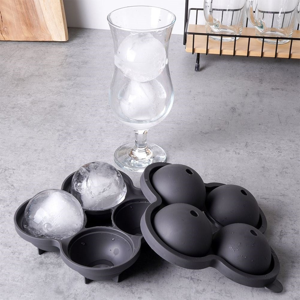 Form for four large ice balls, 8 cm, black thermoplastic