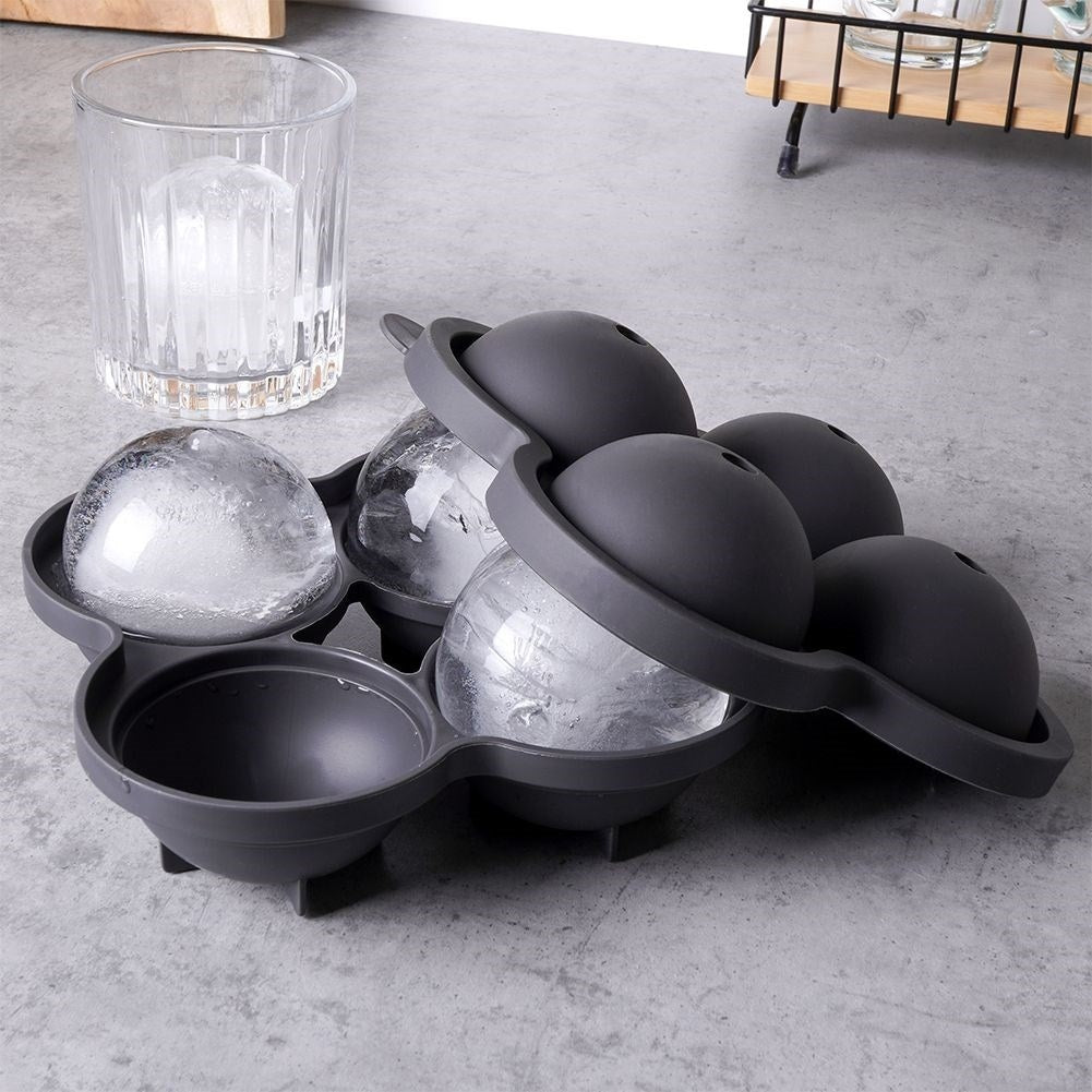 Form for four large ice balls, 8 cm, black thermoplastic