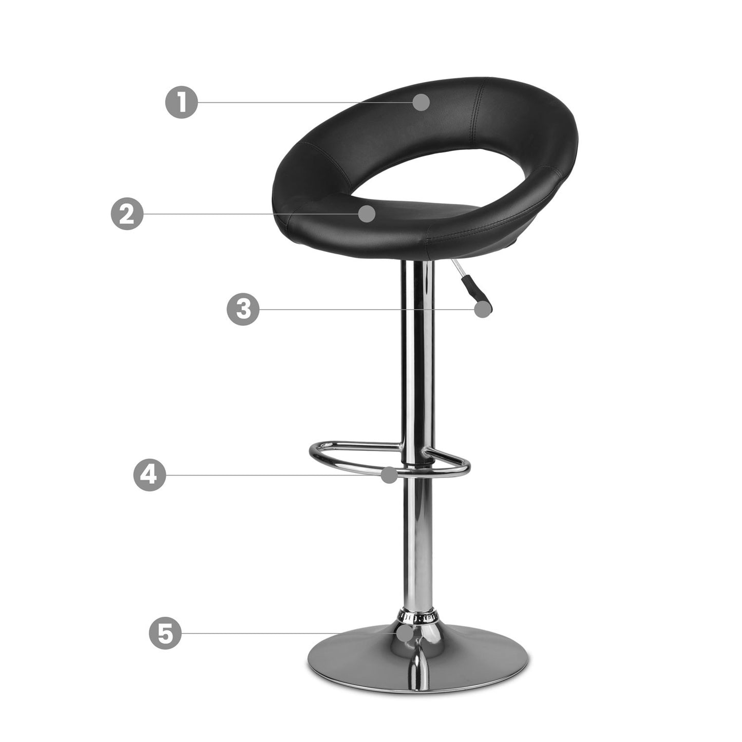Forza bar stool with backrest - 2 pieces - black