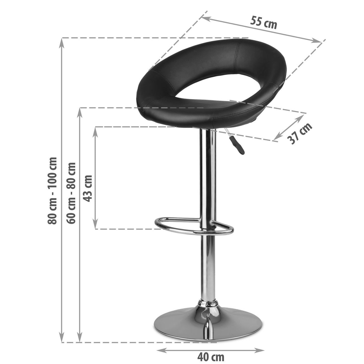 Forza bar stool with backrest, black