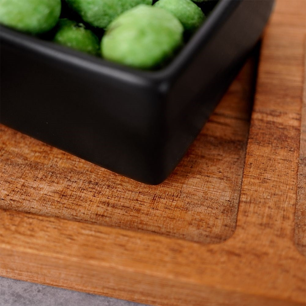 Four Bowls on Acacia Tray: Perfect for Snacks and Dips