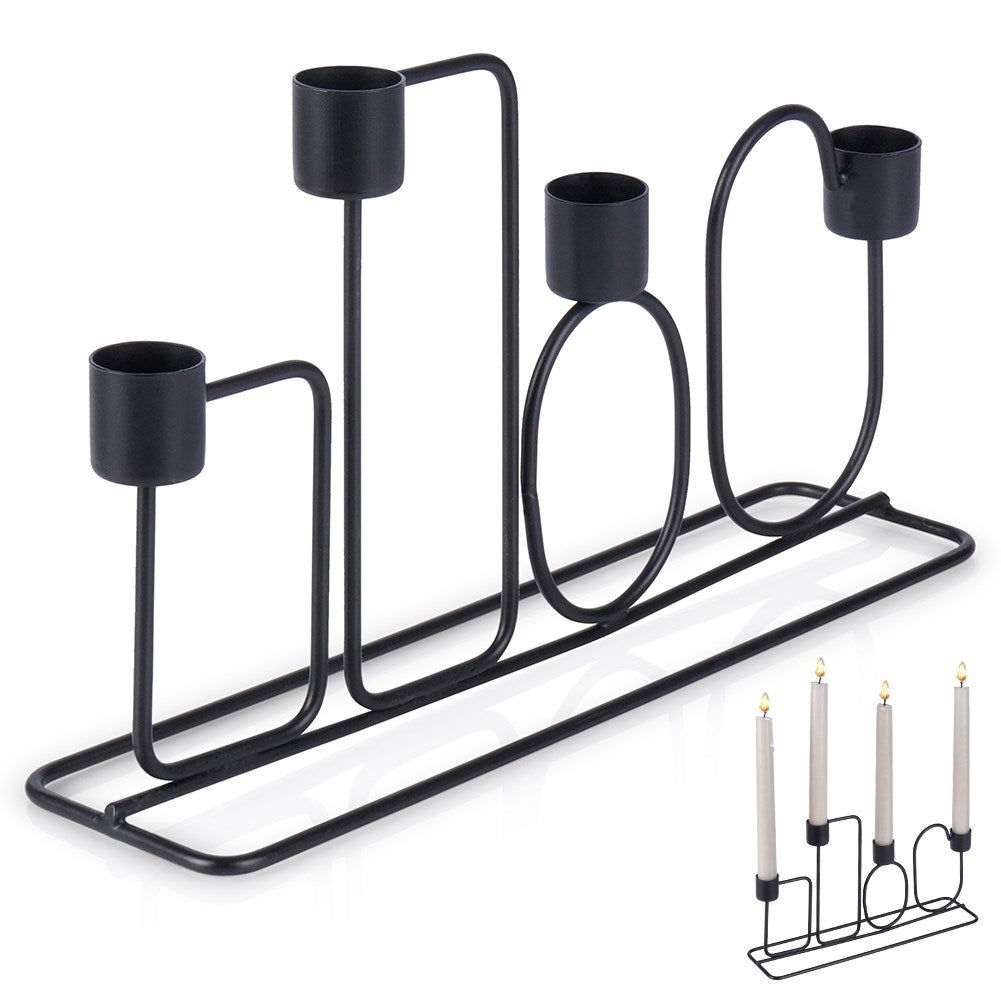 Four Long Candles: Black Metal Candlestick for Loft Home