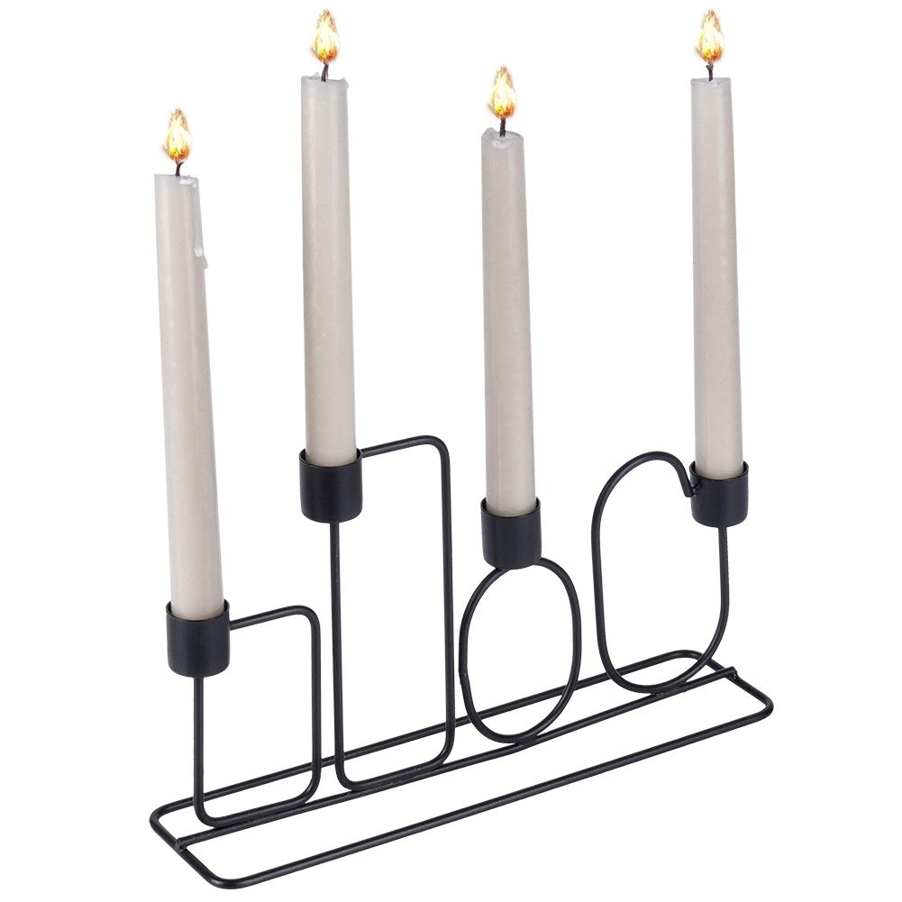 Four Long Candles: Black Metal Candlestick for Loft Home