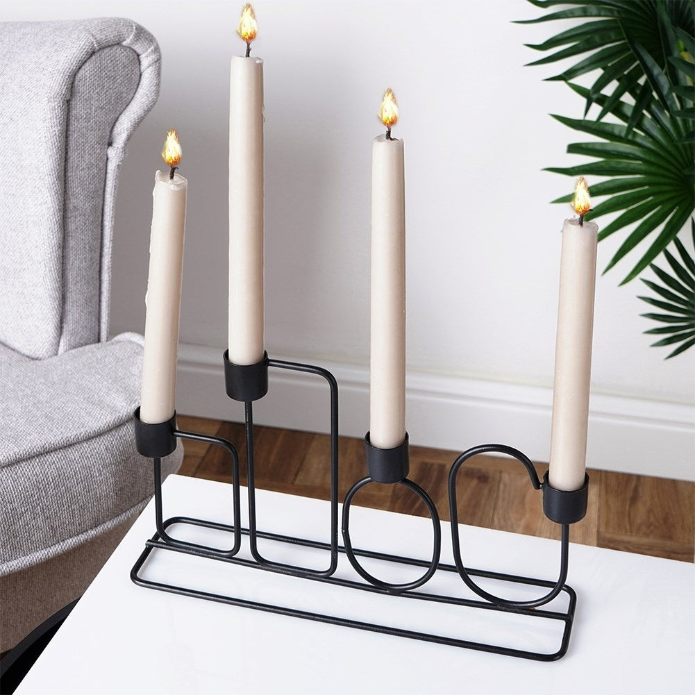 Four Long Candles: Black Metal Candlestick for Loft Home