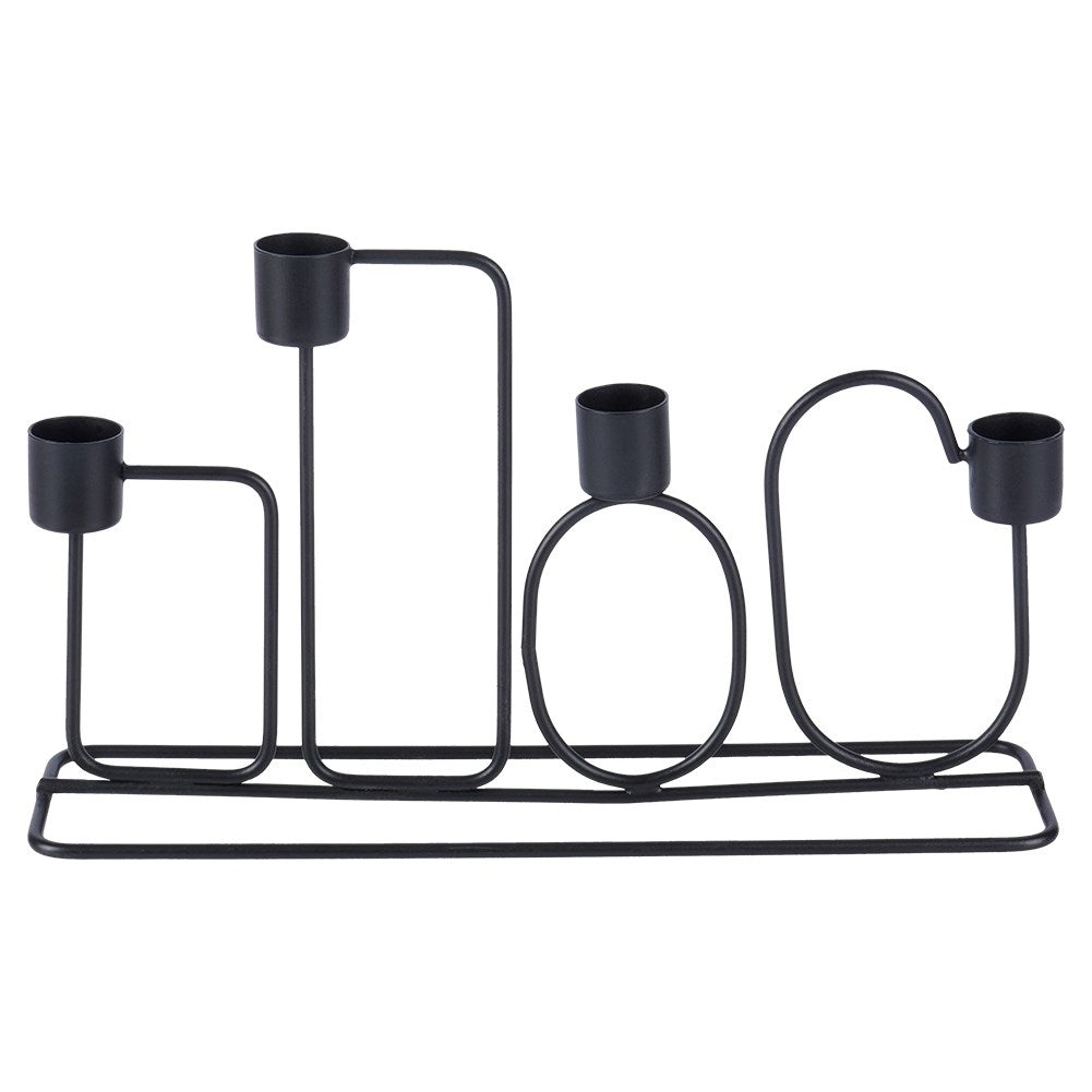 Four Long Candles: Black Metal Candlestick for Loft Home