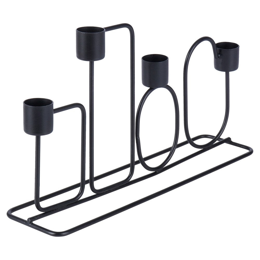 Four Long Candles: Black Metal Candlestick for Loft Home