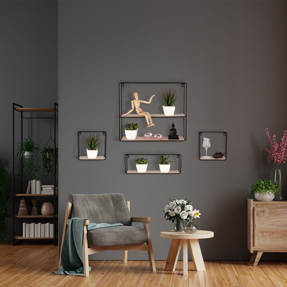 Four black metal shelves in industrial LOFT style