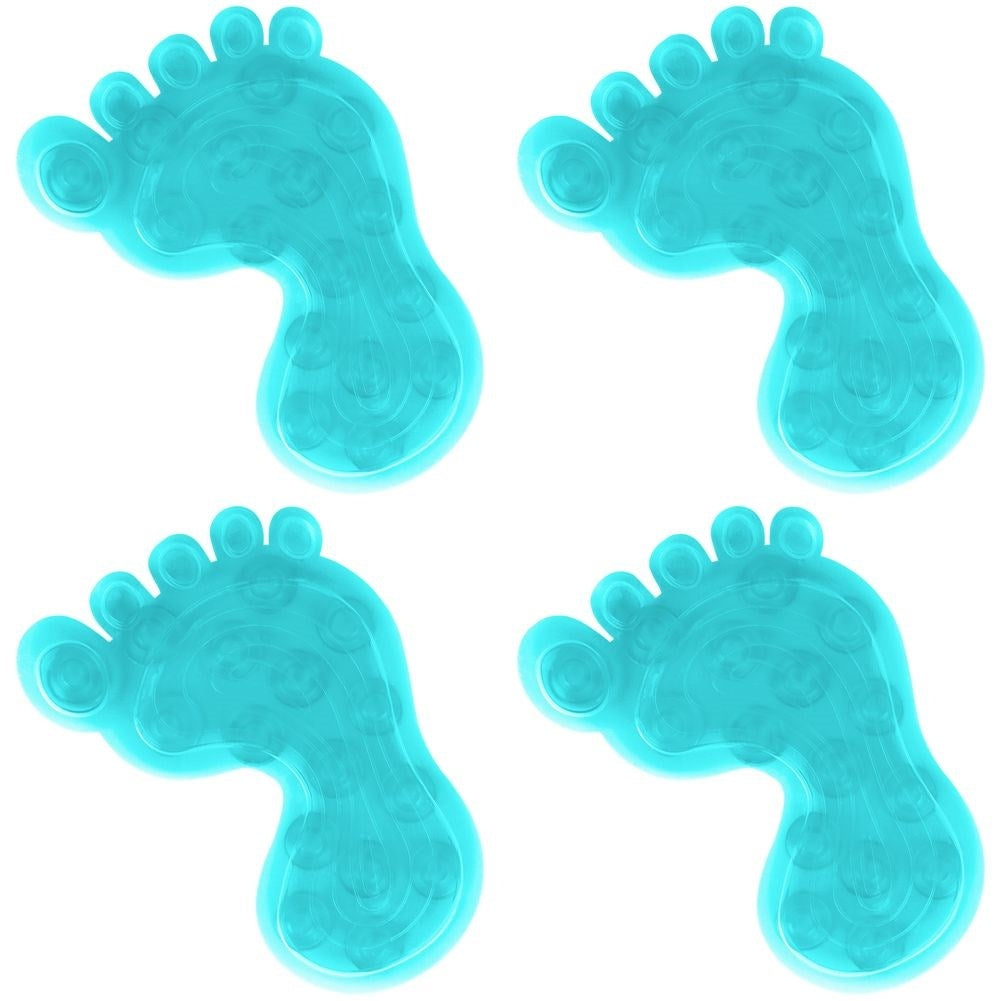 Four blue non-slip mats with suction cups for shower/bathtub