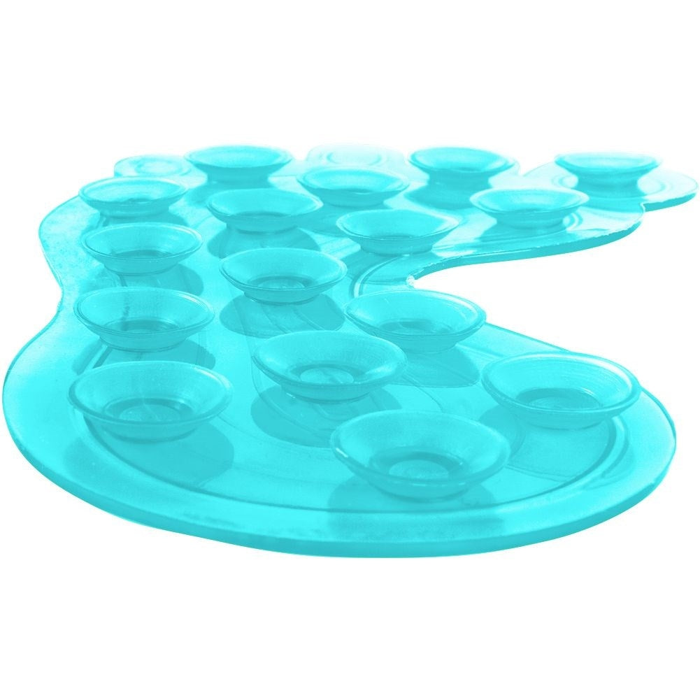 Four blue non-slip mats with suction cups for shower/bathtub