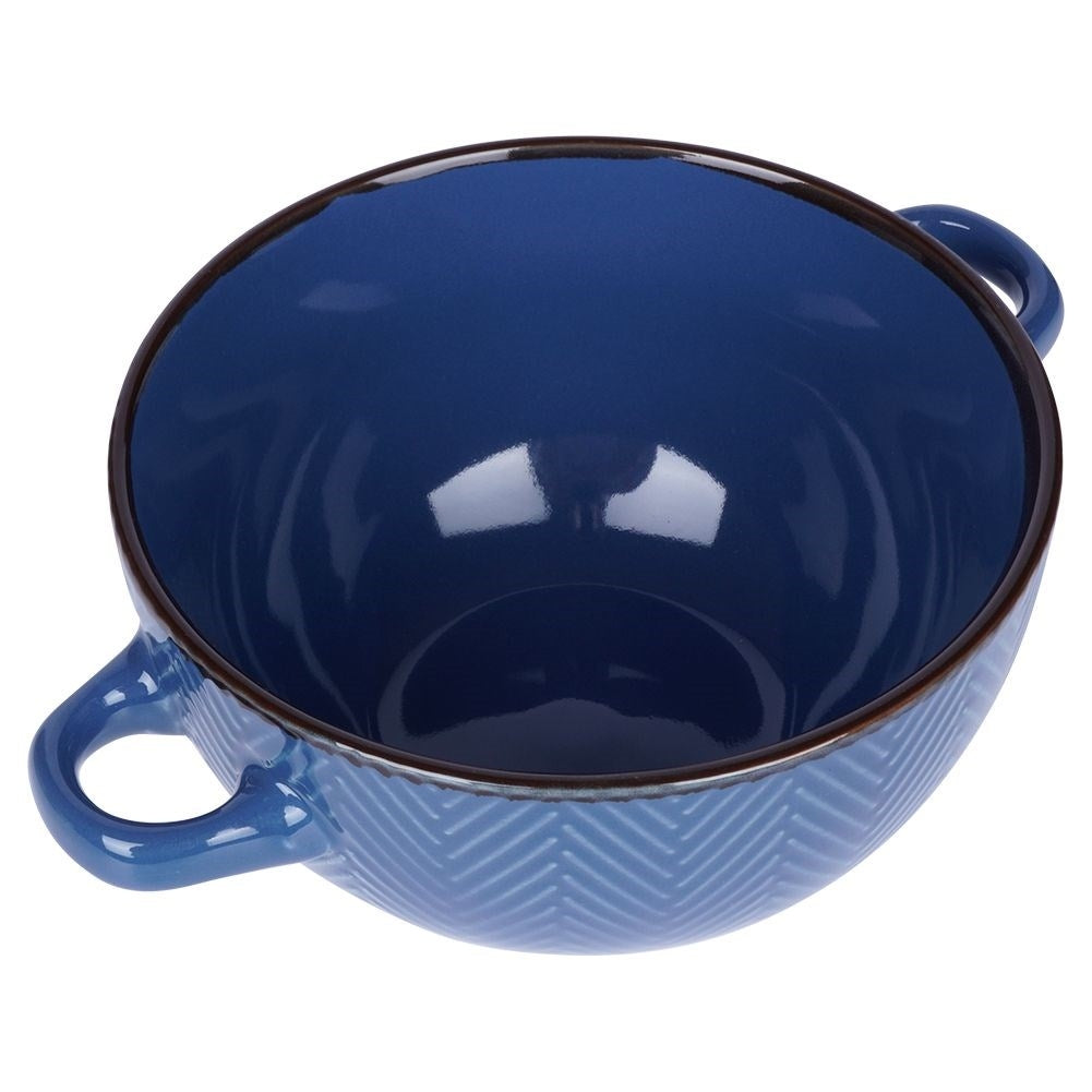 Four colorful ceramic bowls with handles, dishwasher and microwave safe