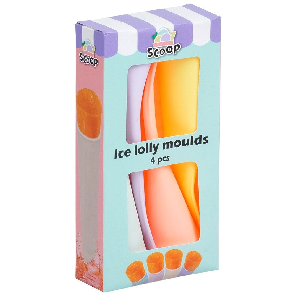 Four colorful silicone ice cream molds with tight-fitting lids