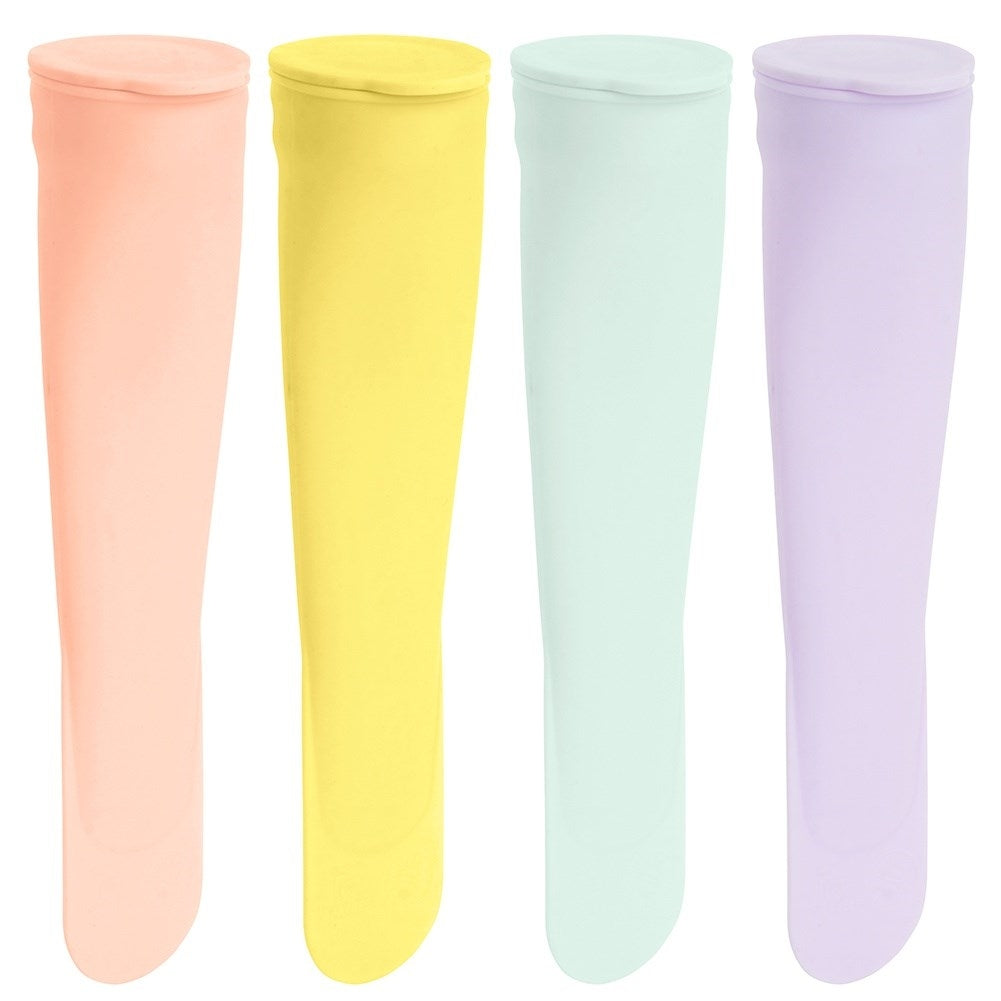 Four colorful silicone ice cream molds with tight-fitting lids