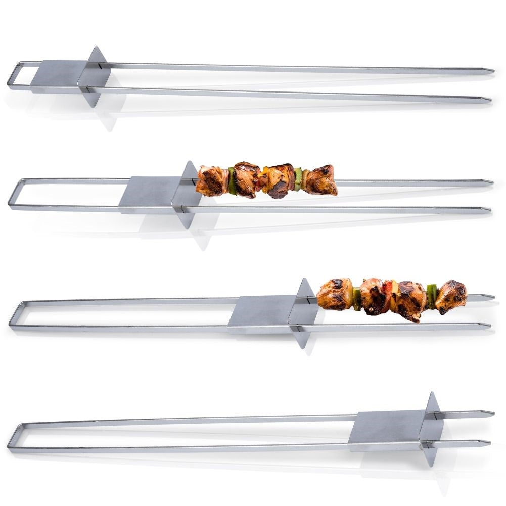 Four double grill skewers in stainless steel for vegetables & meat