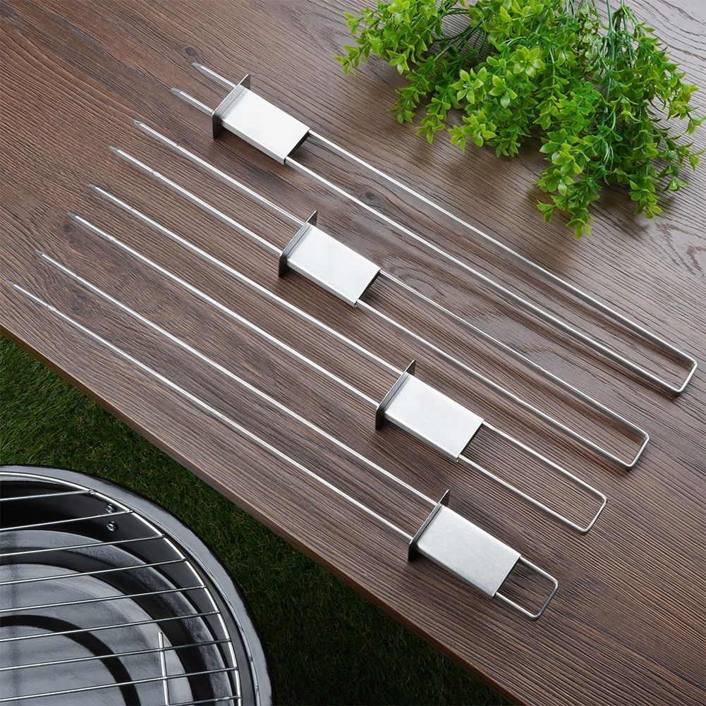 Four double grill skewers in stainless steel for vegetables & meat