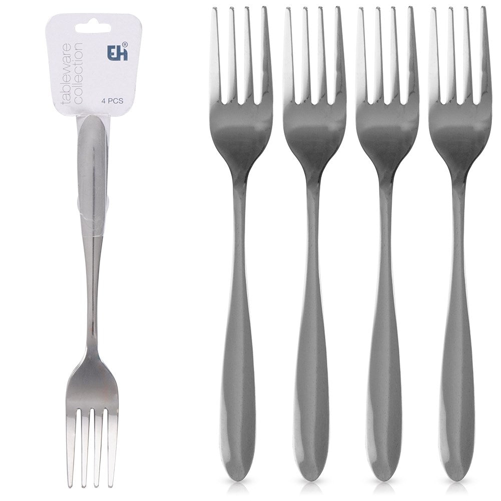 Four elegantly highly polished stainless steel table forks 19.5 cm