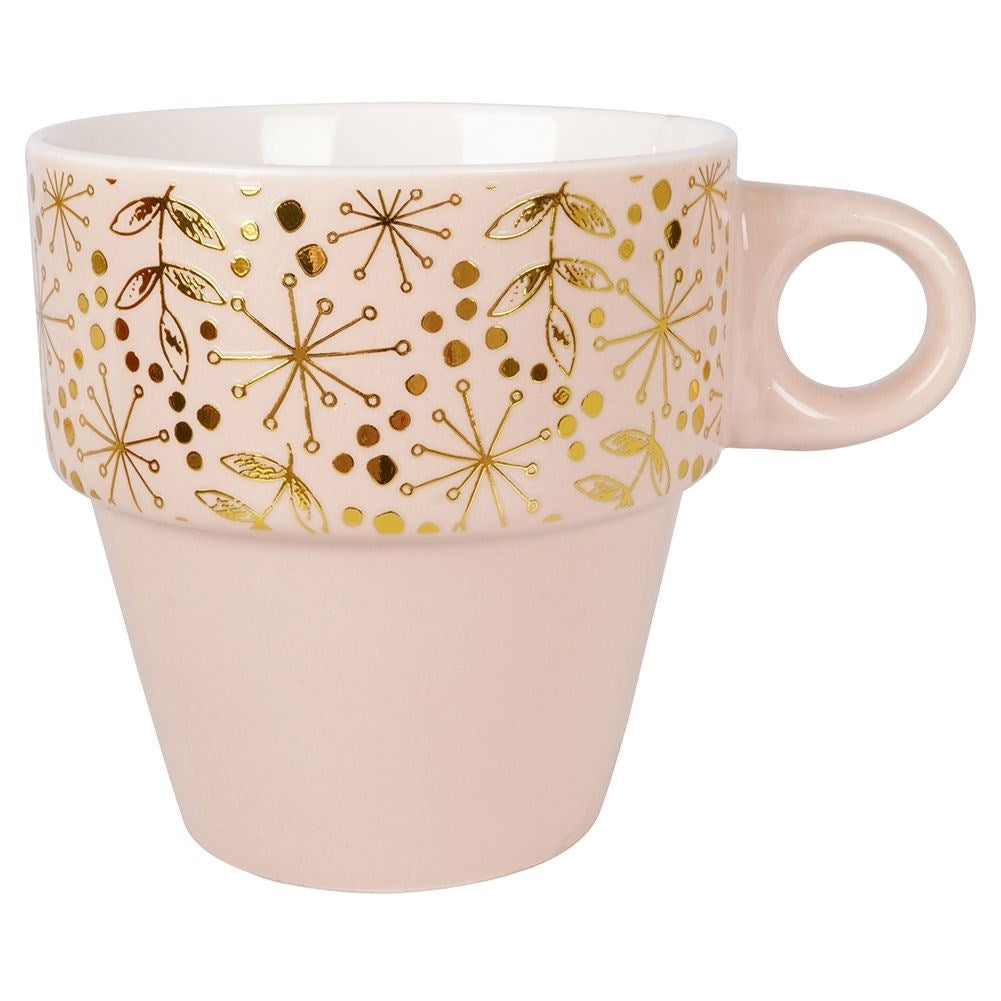 Four elegant porcelain mugs with gold stands and details