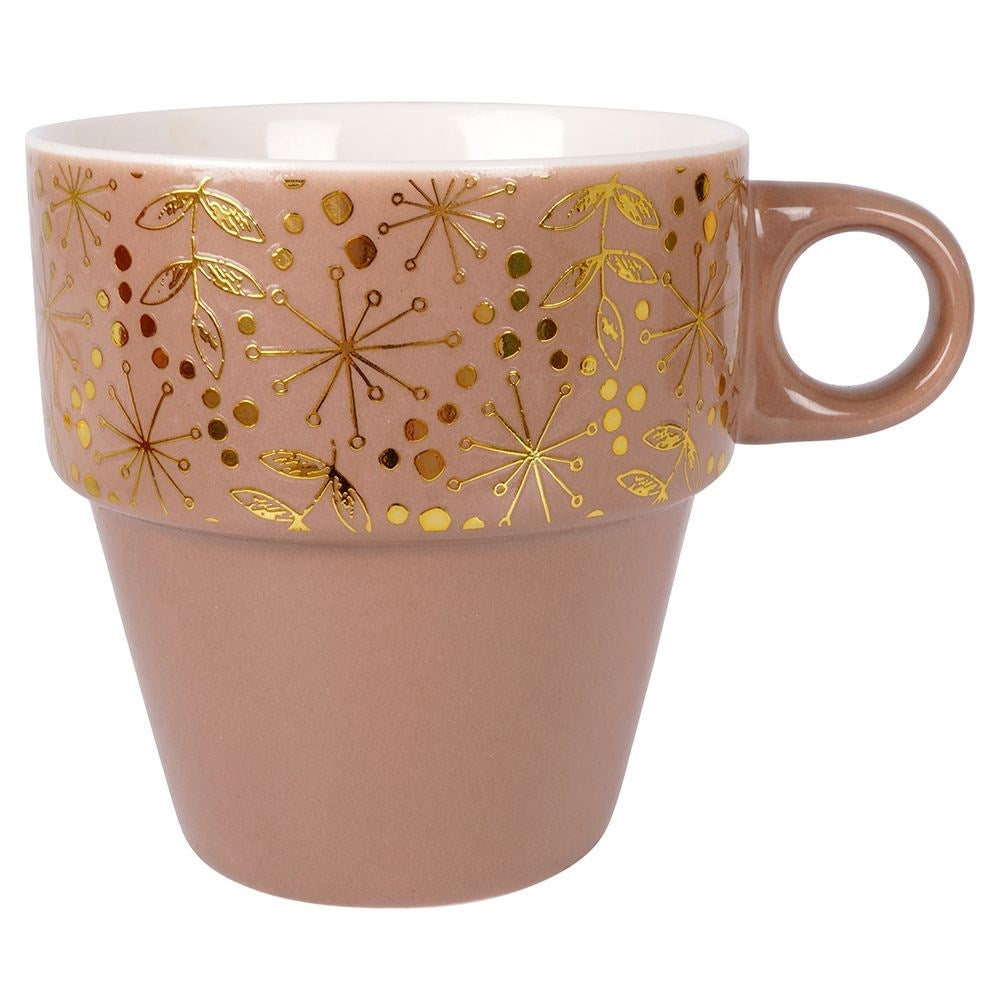 Four elegant porcelain mugs with gold stands and details