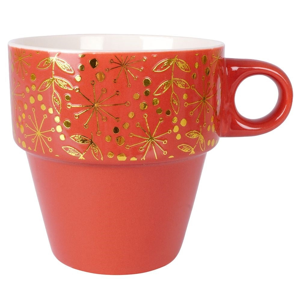 Four elegant porcelain mugs with gold stands and details
