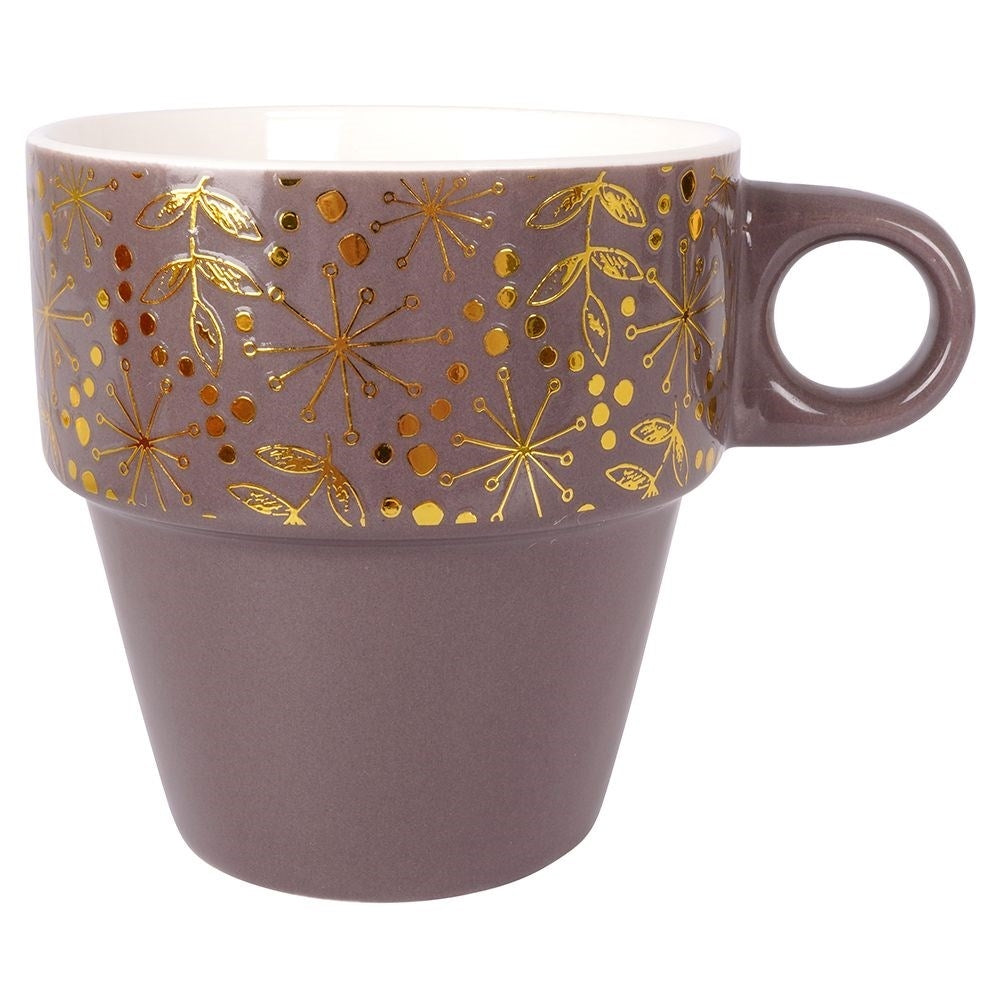 Four elegant porcelain mugs with gold stands and details