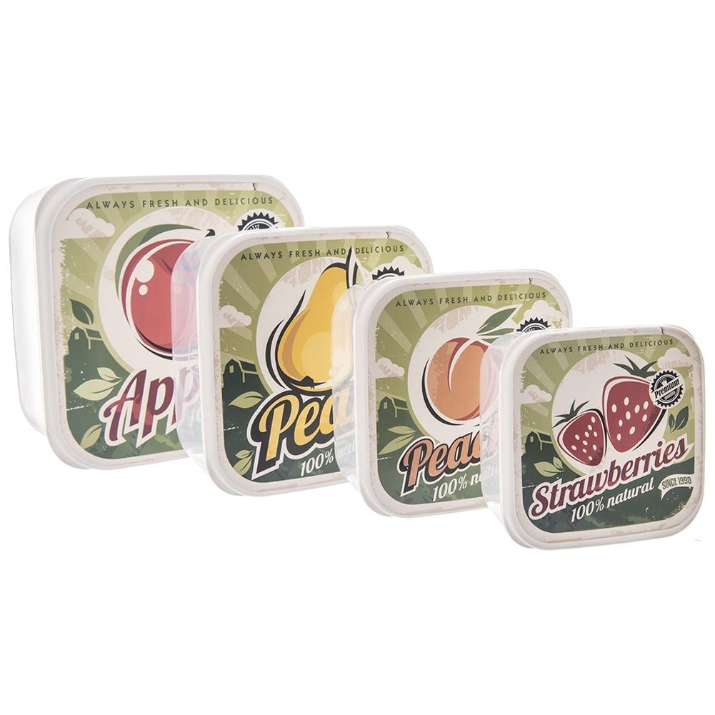 Four food boxes with fruit motifs in different sizes