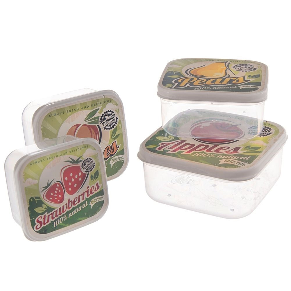 Four food boxes with fruit motifs in different sizes
