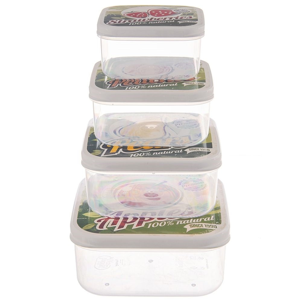 Four food boxes with fruit motifs in different sizes