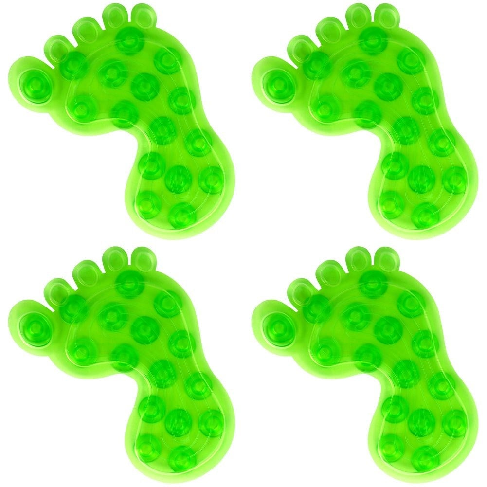 Four green non-slip mats with suction cups for shower/bathtub