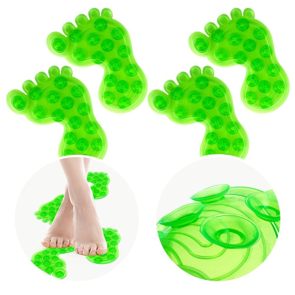 Four green non-slip mats with suction cups for shower/bathtub