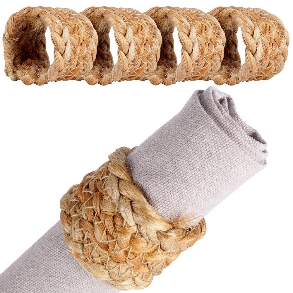 Four jute napkin rings, 4 cm diameter