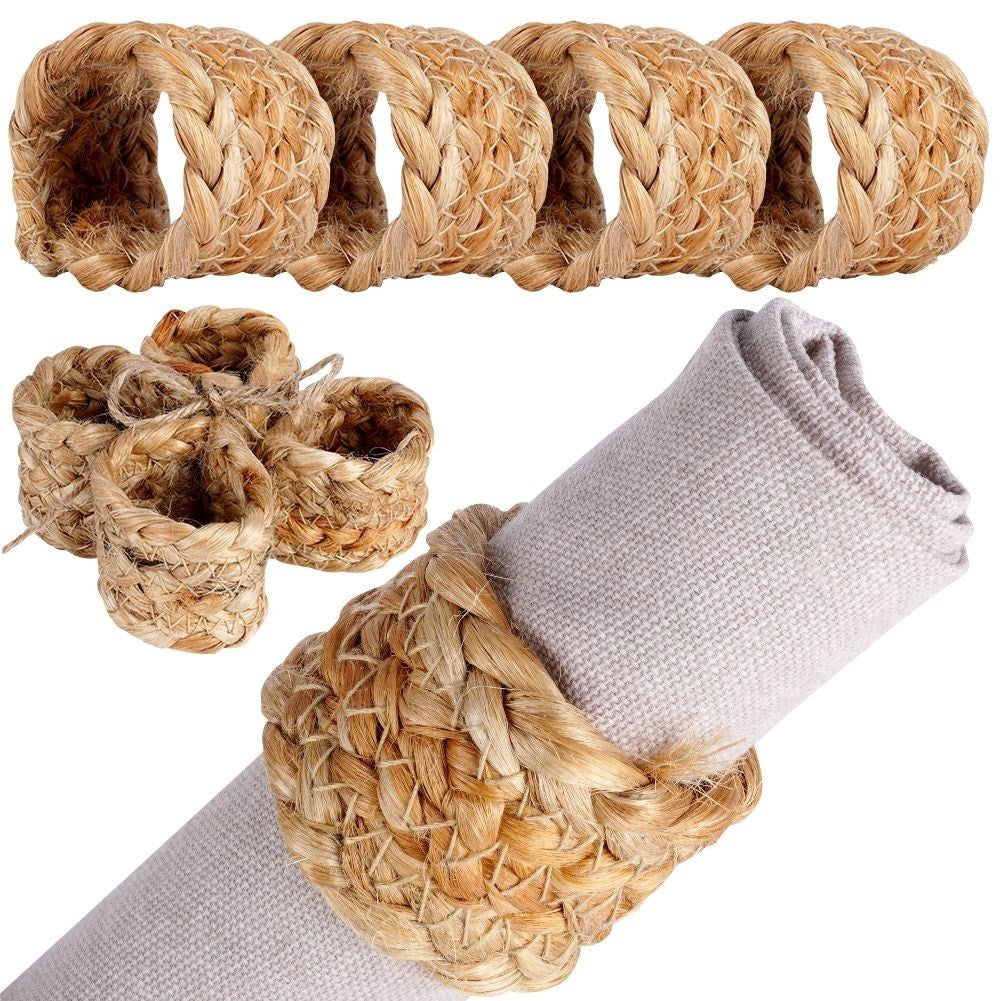 Four jute napkin rings, 4 cm diameter