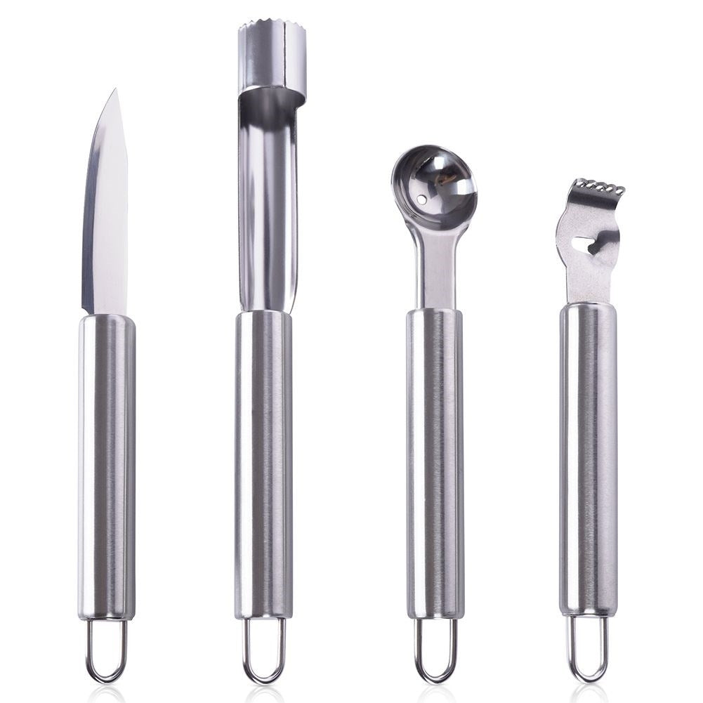 Four kitchen tools for fruits and vegetables in stainless steel