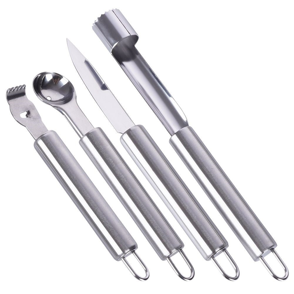 Four kitchen tools for fruits and vegetables in stainless steel