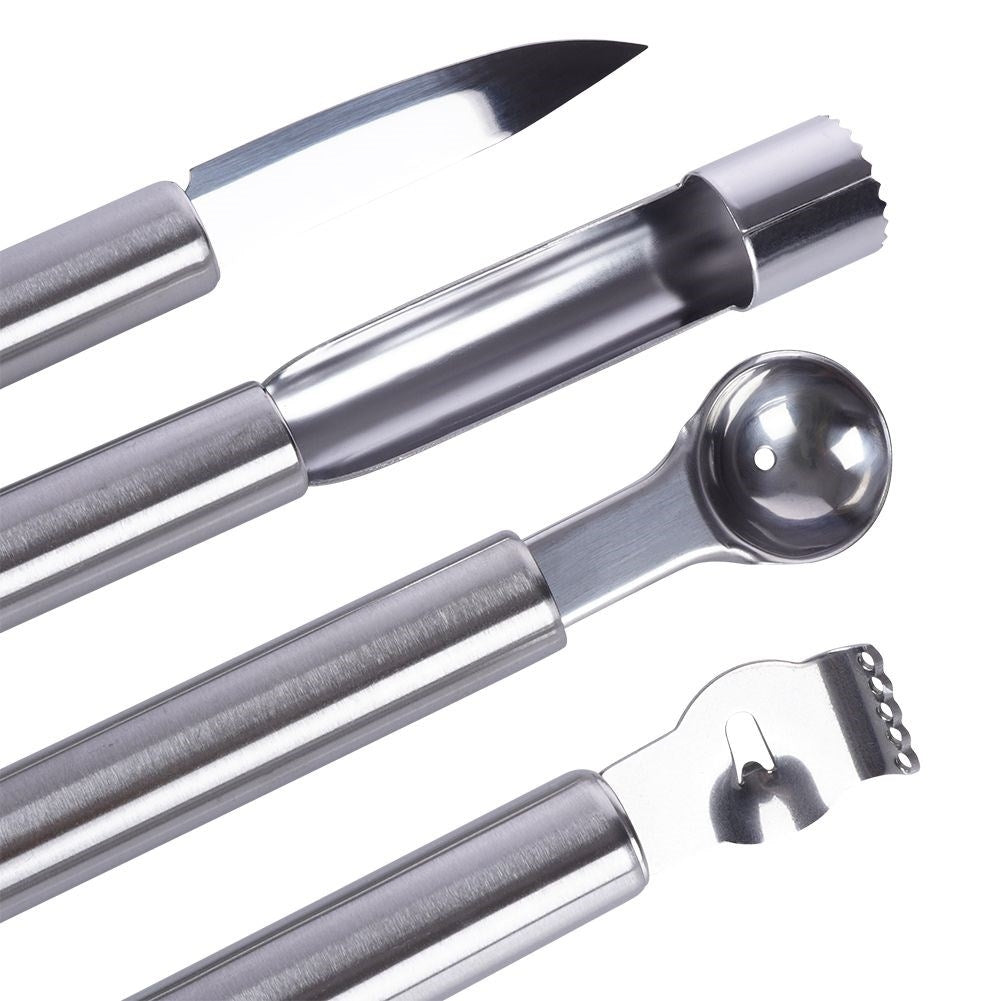 Four kitchen tools for fruits and vegetables in stainless steel
