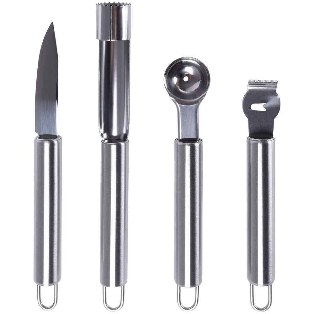 Four kitchen tools for fruits and vegetables in stainless steel