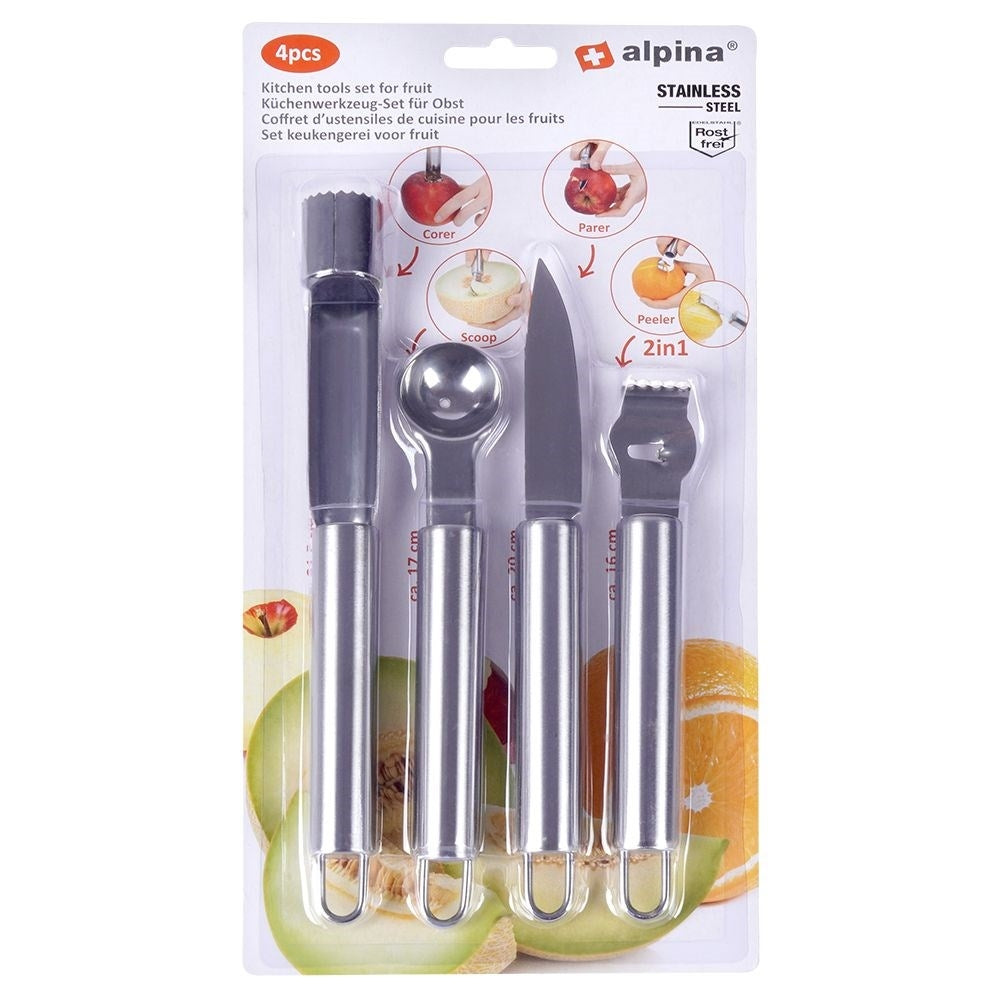 Four kitchen tools for fruits and vegetables in stainless steel