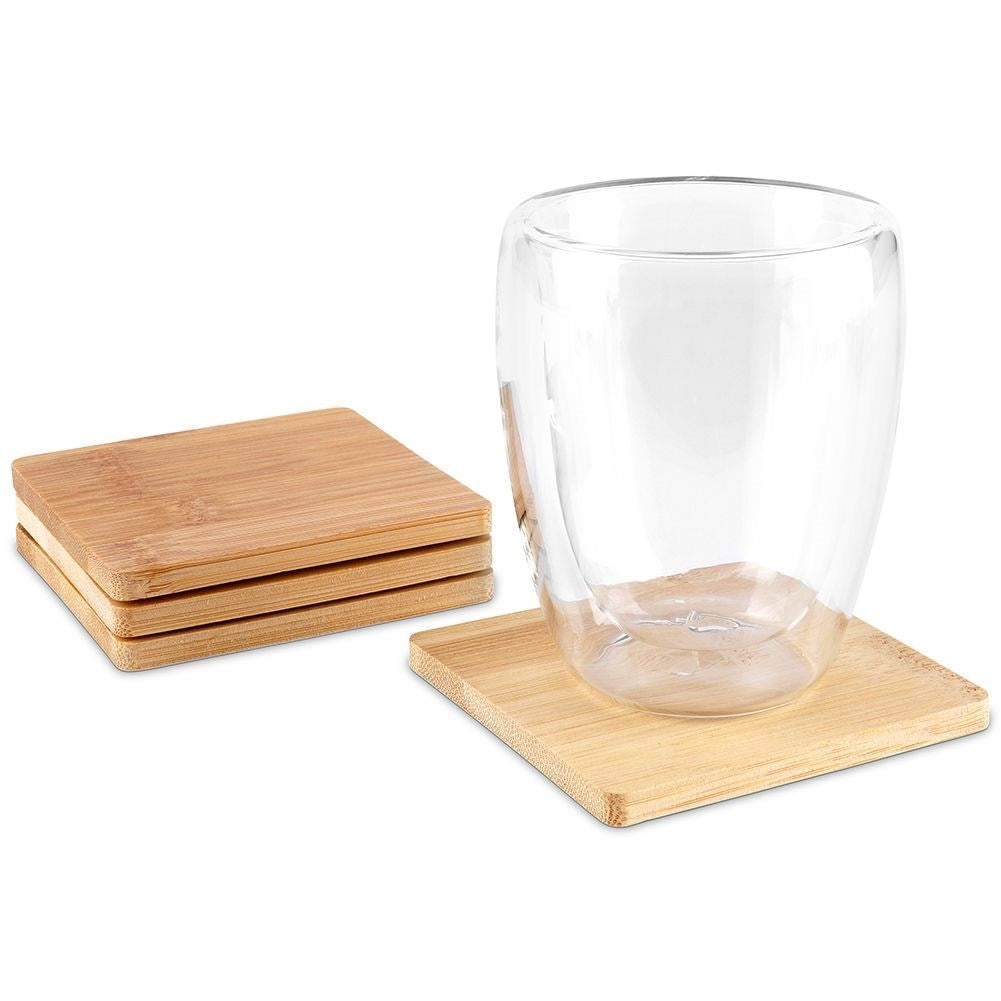 Four non-slip bamboo coasters for cups and glasses