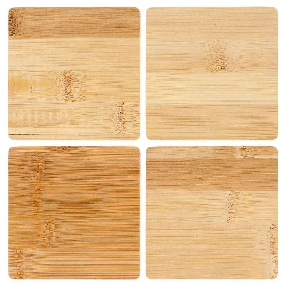 Four non-slip bamboo coasters for cups and glasses